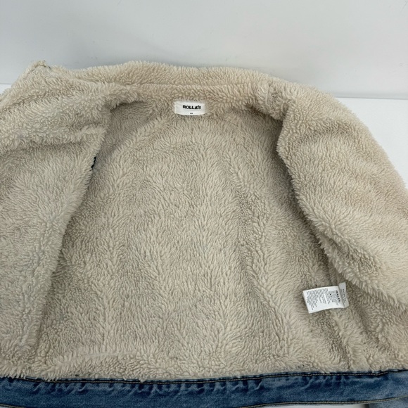 Rolla’s Sherpa Jean Jacket Women’s Size S Blue Denim Faux Fur Distressed - Picture 12 of 15